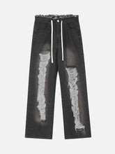 High Street Distressed Washed Distressed Drawstring Jeans